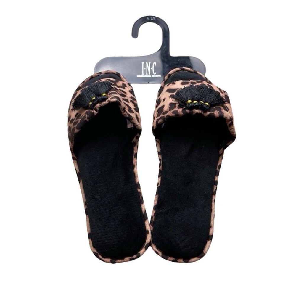 INC International Concepts Women's Leopard Print Tassel Slippers Size 7-8 New